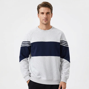Sweat-shirt à col rond pour homme, manches raglan, color block, coupe classique, bleu marine et blanc, en coton French Terry 370g, décontracté, pour l'automne - Product Image 6