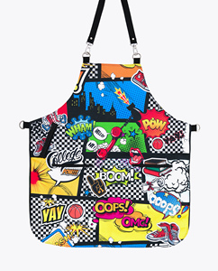 Capa de peluquería con estampado de cómic, correas ajustables y diseño a cuadros - Product Image 1