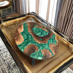 Table à manger en bois d'acacia en résine artisanale moderne de luxe, table de salon imperméable pour mariage, retraite, Diwali, condoléances - Product Image 3