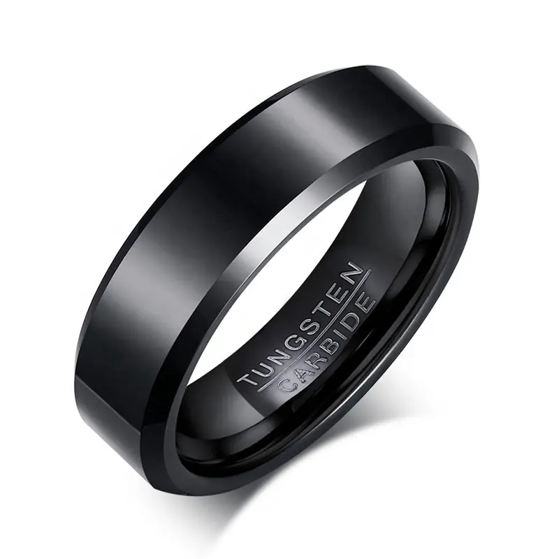 Men's Ring Wedding Engagement Ring for Men Jewelry Tungsten Carbide Black 6mm Wedding Bands or Rings WOMEN'S Bar Setting