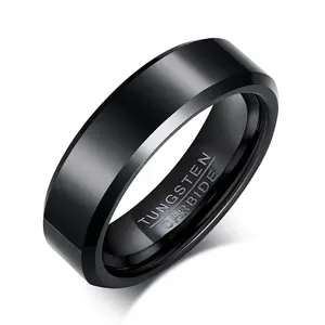 Cincin Pernikahan Pertunangan Pria dan Wanita, Perhiasan Tungsten Hitam 6Mm Pita Pernikahan atau Cincin Wanita