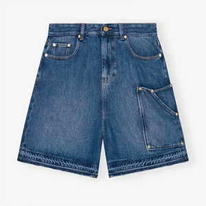 Shorts en jean taille haute de qualité supérieure pour femme, couleur unie, style cargo, poches utilitaires, délavé, coupe ample, tenue décontractée d'été 2026 - Product Image 1
