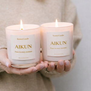 Vela Aromática de Combustión Lenta AIKUN con Aroma a Hierba Limón y Té Verde en Frasco de Vidrio, Vela Perfumada Refrescante para Venta al Por Mayor OEM - Product Image 1