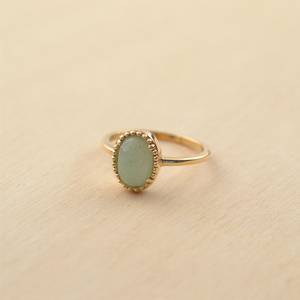 Gold Plated Green Aventurine Beaded Bezel Setting Minimalist Dainty Stackable Everyday Handmade Oval Cabochon Gemstone <b>Ring</b> - Product Image 4