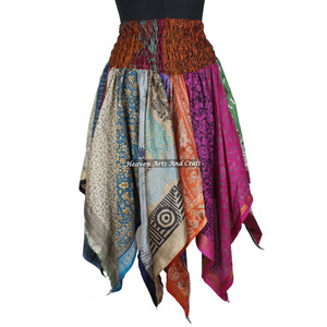 DS011 Urban Tribal Dance Assorted <b>Skirt</b> Vintage Bohemian One Piece Dress Long Silk Ruffle <b>Skirt</b> Summer Midi Saree Silk <b>Patchwork</b> - Product Image 1