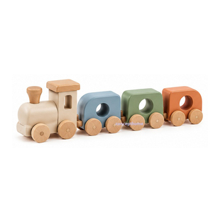 Juego de Tren de Madera con 4 Vagones en Colores Pastel Azul, Verde, Naranja y Beige - Product Image 1