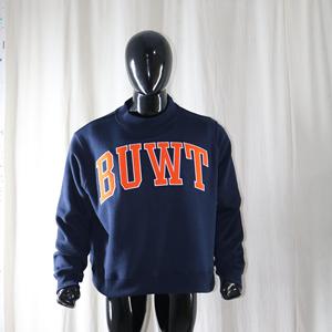 Sudadera de cuello alto BUWT azul marino con apliques bordados 100% naranja, cuello ancho, info.clushsports - Product Image 1