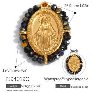 Pendentif Charme Médaille Vierge Marie Vintage Perles Colorées Dorées Bijoux Religieux Catholiques pour Fabrication de Colliers et Bracelets DIY - Product Image 4
