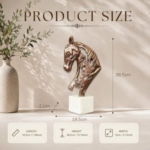 Sculpture élégante de tête de cheval en cuivre avec base en marbre blanc, art abstrait artisanal, décoration de table moderne pour la maison et le bureau haut de gamme - Product Image 2