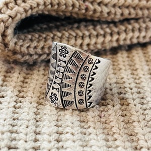 Tribal Floral Band <b>Ring</b> Boho <b>Brass</b> <b>Rings</b> Women Oxidized Silver Finish Ethnic Wide Design - Product Image 5