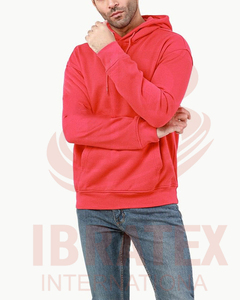 Sweat-shirt à capuche rouge pour homme, coupe classique, en molleton de coton, pull décontracté avec poche kangourou, couleur unie, pour l'automne - Product Image 2