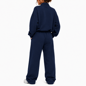 Survêtement d'hiver décontracté pour femme avec logo personnalisé, grandes tailles, fermeture à cordon, 100 % coton respirant, sweat-shirt et pantalon de survêtement - Product Image 2