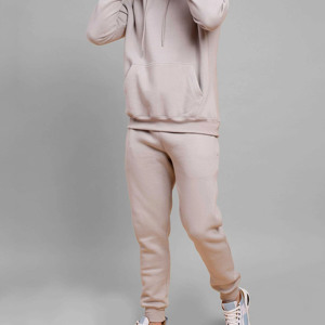 Ensemble de survêtement beige personnalisé pour homme, sweat-shirt en molleton de coton et pantalon de jogging, vêtements de sport décontractés pour l'automne et l'hiver - Product Image 2