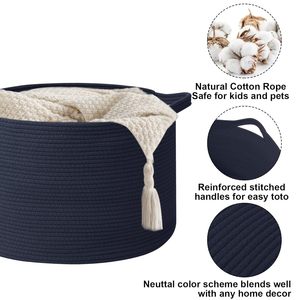65L Large Woven Cotton Rope Nursery Basket, Laundry Basket Laundry Hamper with Handles,Blanket Basket <b>Storage</b> Bin - Product Image 3