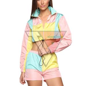 Conjunto corto de chaqueta corta con cremallera y cortavientos ligero personalizado para mujer, chándal de nailon impermeable personalizado al por mayor para mujer - Product Image 3