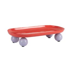 Modern Enamel Red Metal Serving Tray with Ball <b>Feet</b> Nordic Decorative Display Platter <b>for</b> Coffee <b>Table</b> Kitchen Home Decor Trays - Product Image 1