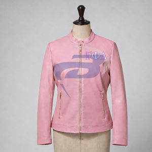 แจ็กเก็ตหนังสีชมพูพรีเมี่ยมพรีเมี่ยม phi Delta ด้วยตัวอักษรกรีกสำหรับผู้หญิงแจ็กเก็ตสมาชิกชมรม - Product Image 1
