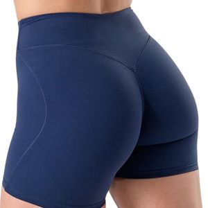 Womens <b>Navy</b> Blue <b>Wrap</b> High Shorts Stretch Compression Workout Running Yoga Gym Fitness Training Activewear Sports High Logo - Product Image 4