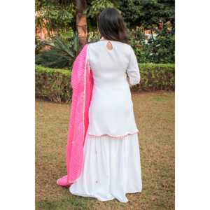 Ensemble de costume de travail en rayonne et mousseline de soie brodée Gota blanc pour femmes - Taille XS - Product Image 3