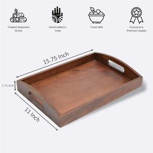 Bandeja de servir de madera pulida con asas, resistente al agua, estilo americano, bandejas para desayuno, bandejas decorativas de gran venta para eventos. - Product Image 5