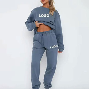 Ensemble de survêtement en coton bleu pour femme, col rond, manches longues, coupe ample avec logo imprimé, sweat-shirt décontracté et pantalon à cordon de serrage - Product Image 6