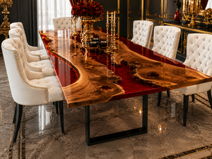 Luxury Red <b>Epoxy</b> <b>Resin</b> River Dining <b>Table</b> Custom Live Edge Wood Living Room <b>Table</b> Manufacturer Solid Wood Home Interior - Product Image 4