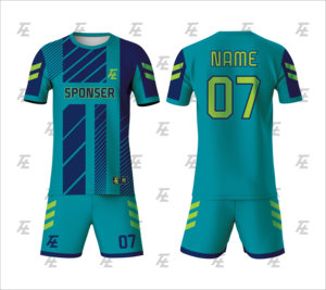 Maillot de football pour homme, bleu vert turquoise, sublimé, col rond, manches courtes, polyester respirant, coupe athlétique - Product Image 6