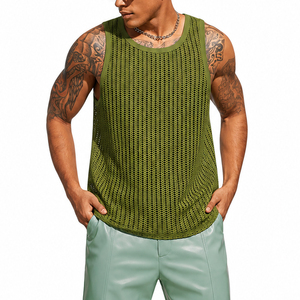 <b>Men</b> Summer Crochet Knit Mesh Tank Top Breathable Open Knit Sleeveless Casual <b>Beach</b> Streetwear <b>Vest</b> - Product Image 2