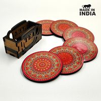 Ensemble de 6 dessous-de-verre en caoutchouc Mandala bohème, ronds, antidérapants, avec support en bois, diamètre 300 mm