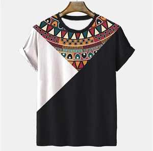 T-shirt à manches courtes pour homme, col rond, imprimé géométrique, style décontracté, tissu tricoté, coupe classique, logo sur le devant, respirant - Product Image 1