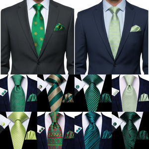 Ensemble cravate, pochette et boutons de manchette pour homme, vert Paisley, en soie et satin tissé, écologique, haute qualité, design tendance, pour mariage - Product Image 3