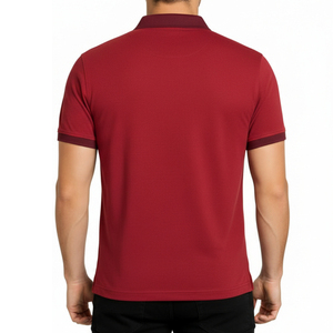 Camiseta de Verano Casual para Hombre, de Manga Corta, Tejida y Transpirable, con Logotipo Personalizado, Color Borgoña Rojo Oscuro, Cuello con Ribete en Contraste, Corte Ajustado - Product Image 3
