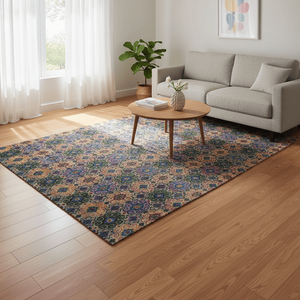 Handknotted Wool and Silk <b>Rug</b> Multicolored <b>Pastel</b> and Emerald Geometric Pattern 10' X 14' Luxury Bohemian Thick Carpet - Product Image 1