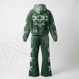 Survêtements d'hiver personnalisables en molleton de coton pour hommes, coupe régulière, effet délavé, ensembles pull respirants pour l'entraînement - Product Image 2