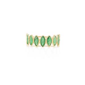 Stackable 18K White and Yellow Gold Emerald Half Eternity Band Ring Resizable Cluster Wedding Ring - Product Image 2