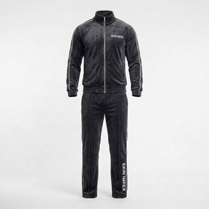 Custom Logo Men Eco-Friendly Lightweight Velvet Tracksuit 2 Piece Set <b>Zip</b> <b>up</b> <b>Jacket</b> and Pants Casual Sportswear - Product Image 3