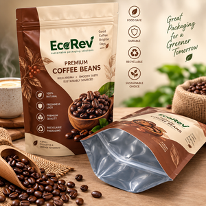 Bolsas de Café EcoRev con Cierre, Biodegradables, Laminadas, Termosellables, Impresas en Offset, de Grado Alimenticio, con Cierre Superior Reutilizable - Product Image 6