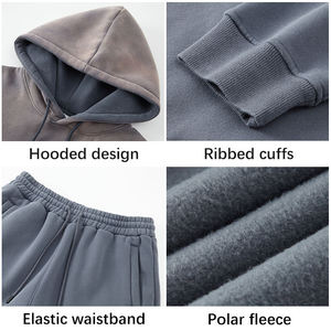 Men's Hooded Sweatshirt <b>Set</b> Gradient Color Dip Dye Fleece Casual Winter 100% Cotton Breathable Front Logo - Product Image 5