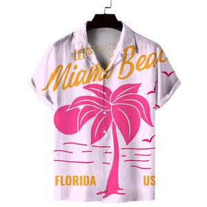 Camisa Hawaiana de Manga Corta para Hombre, Estampado de Palmeras Rosas, Transpirable, para Vacaciones de Verano, Miami Beach, Florida - Product Image 1