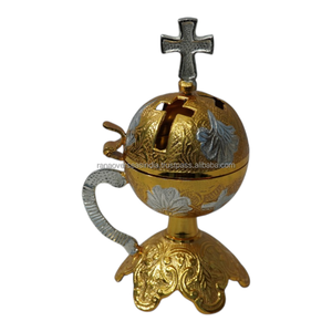 Premium Brass Incense Burner with <b>Cross</b> <b>Top</b> Church Incense Holder for Worship Ceremonies Sacred Decor Hand-made Indian Style - Product Image 1