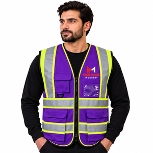 Gilet de sécurité haute visibilité réfléchissant certifié CE Iron Mark, violet, unisexe, imprimé sérigraphié, détection des aiguilles - Product Image 1