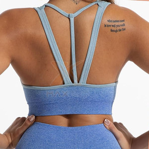 Service personnalisé OEM, ensemble de yoga pour femmes sans couture, motif uni, logo sur le devant, ensemble 2 pièces respirant de haute qualité - Product Image 4