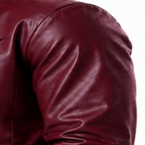 Veste en cuir pour homme, style moderne, coupe ajustée, décontractée, fermeture éclair intégrale, confortable, imprimé lettres sur le devant, style moto, manches longues - Product Image 6