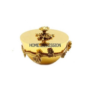 Wholesale Home Kitchenware Accessories Finest Quality Gold Plated Shiny Burner Bowl With <b>Lid</b> Latest Designer <b>Decorative</b> Bowl - Product Image 1