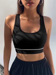 Women <b>Mesh</b> Panel Racerback Sports Bra High Impact Elastic Stripe Underbust Fitness Gym <b>Crop</b> <b>Top</b> Workout Yoga Active Tank - Product Image 3