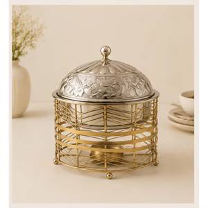 Cacerola de lujo con tapa de cúpula calada y diseño de alambre dorado, calentador de alimentos premium para buffet y catering - Product Image 6