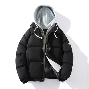 Blouson matelassé à capuche unisexe, hiver, décontracté, coupe-vent, fermeture éclair épaisse, couleur unie, polyester 220g, orange à la capuche, blanc au corps - Product Image 4
