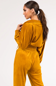 Ensemble de survêtement en velours pour femme, automne-hiver, manches longues, pantalon de survêtement jaune avec fermeture éclair, jogging en velours pour femme, vente en gros - Product Image 2