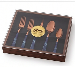 Modern Copper Finish Flatware Set With Blue Marbled Handles <b>Mirror</b> Rose Gold PVD Dishwasher Safe For Wedding And Home Use - Product Image 4