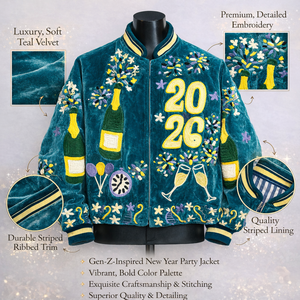 Chaqueta de terciopelo bordada a mano de primera calidad |   Chaqueta Bomber Unisex Celebración 2026 - Product Image 6